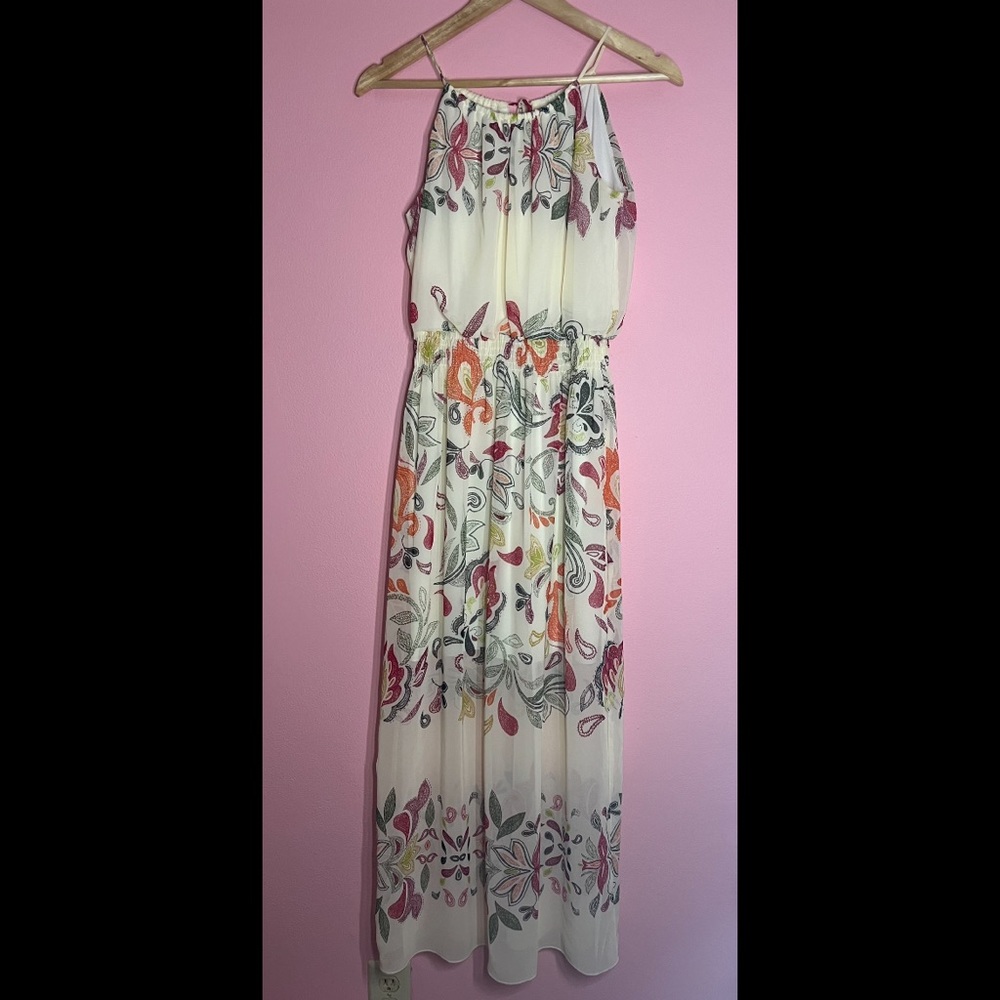 Size 6 Cream White Floral Maxi-Dress